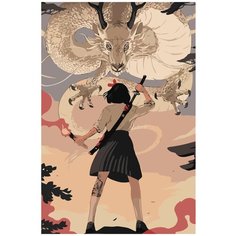 Картина по номерам на холсте аниме девочка и дракон 5435 30x40