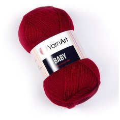Пряжа для вязания YarnArt Baby (ЯрнАрт Беби) - 3 мотка 3024 бордовый, гипоаллергенная для детских изделий, 100% акрил, 150м/50г