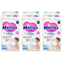 Набор 3 х Merries подгузники L (9-14 кг), 54 шт