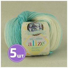 Пряжа для вязания крючком, спицами Alize Ализе Baby wool batik design средняя, шерсть/бамбук/aкрил, цвет 7543 бирюзово-молочный, 5 шт. по 50 г, 175 м