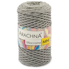 Пряжа для вязания спицами, крючком Arachna Macrame Mini фантазийная средняя, хлопок/полиэстер цвет 42 серый меланж, 4 шт. по 250 г 200 м