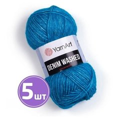 Пряжа для вязания крючком, спицами YarnArt Ярн Арт Ярнарт Denim Washed2, тонкая, хлопок, акрил, цвет 911, темно-бирюзовый меланж, 5 шт. по 50 г, 130 м