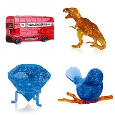 Игрушки классу 3д пазл комплект новогодний 4 пазла Идеи подарков родительский комитет 8 марта Автобус, Динозавр, Кристал, Птичка на ветке Iq Toy