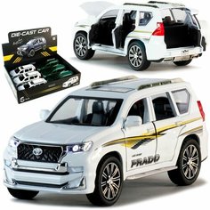 Металлическая машинка игрушка 1:24 Джип Toyota Land Cruiser Prado (Тойота Ленд Крузер Прадо), 21 см, инерционная, свет, звук / Белый Denco Store
