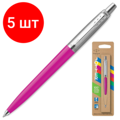 Комплект 5 шт, Ручка шариковая PARKER "Jotter Orig Magenta", корпус розовый, детали хром, блистер, синяя, 2075996