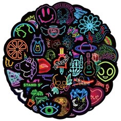 Набор наклеек 50 шт, неоновые Символы / стикеры самоклеющиеся / наклейки на блокнот, ноутбук, для творчества