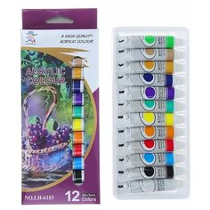 Краски акриловые, 12 цветов, в пластиковой тубе, 12 мл, в картонной коробке Нет бренда