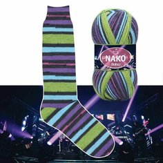 Пряжа NAKO Boho Nako, фиолет/горох/черн/голуб - 81924, 75% шерсть, 25% полиамид, 5 мотков, 100 г, 400 м.