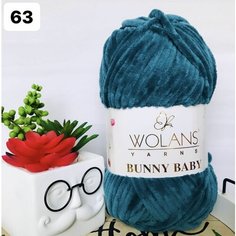 Пряжа плюшевая Wolans Bunny Baby/Воланс Банни Беби/Бэби - лазурно-синий N 63, 120м/100гр, 100% микрополиэстр, 1 шт, пряжа для игрушек, пледов и одежды