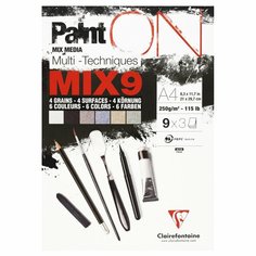 Скетчбук-альбом Clairefontaine "Paint On", для смешанных техник, 27 листов, 5 цветов, А4, 250 г/м2, на склейке (960076C)