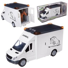 Машинка Перевозка лошадей, с открывающими дверцами, фигуркой лошадки, со световыми и звуковыми эффек Junfa Toys