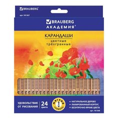 Карандаши цветные BRAUBERG "цветы" 24 цвета трехгранные заточенные лакированное дерево, 2 шт