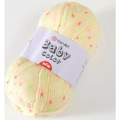 Пряжа Yarnart Baby Color желтый с салатово-малиновой крапинкой (219), 100%акрил, 150м, 50г, 1шт