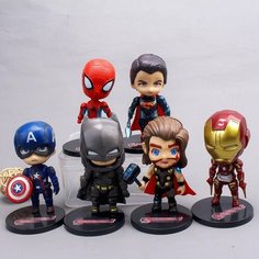 Игровой смешанный набор из 6 фигурок супергероев Marvel Comics и DC Comics Человек Паук, Супермен, Бэтмен, Тор, Капитан Америка, Железный Человек Fantasy Earth