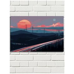 Картина по номерам Закатный пейзаж (хайвей, шоссе, рассвет, закат, облака, огни ночного города) - 8269 Г 60x40