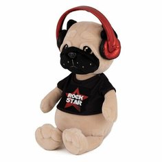 Мягкая Игрушка Мопс Мопси Рокер в Футболке с Наушниками 20 см Maxitoys