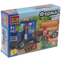 Конструктор Город мастеров Трактор с прицепом 97 деталей