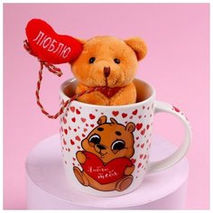Milo toys Набор «Люблю», мягкая игрушка в кружке, медведь, цвета микс