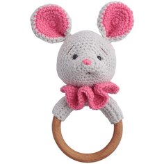 Прорезыватель погремушка вязанная игрушка мышка, на выписку сувенир White Cherry