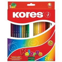 Карандаши цветные 24 цвета Kores Kolores (L=175мм, D=6.9мм, d=2.9мм, 3гр) + точилка (93324.01), 6 уп.