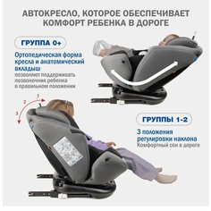 Автокресло детское поворотное Siger Ультра IsoFix от 0 до 36 кг, светло-серый