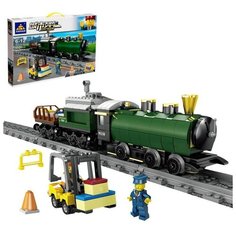 Конструктор ЖД «Грузовой паровоз», работает от батареек, 372 детали Kazi