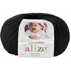 Пряжа Alize Baby Wool черный (60), 40%шерсть/20%бамбук/40%акрил, 175м, 50г, 3шт