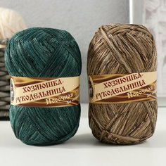 ЛамаУрал Пряжа "Носочная добавка" 100% полипропилен 200±20м/50гр набор 2шт (темный лен, зеленый) Хозяюшка рукодельница