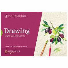 Альбом для рисования 40л, А4, на скрепке Greenwich Line "Botanical. Olive", 120г/м2, 319116