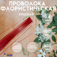 Проволока флористическая, 100 штук 0,8 мм 40 см, Проволока для рукоделия, для букетов, для украшений, Красная, Delta-Wire