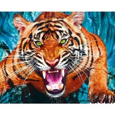 Алмазная мозаика на подрамнике 40х50 Грозный тигр. Взгляд Kolibriki