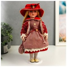 Кукла коллекционная керамика "Машенька в коралловом платье и бордовом жакете" 40 см (1 шт.) Promarket