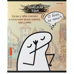 Тетрадь предметная 48 листов в клетку Школьные мемасики "Немецкий язык", обложка мелованный картон, тиснение холст, блок офсет Проф Пресс