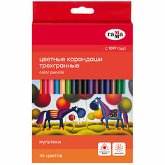 Карандаши цветные Гамма "Мультики", 36цв, трехгранные, заточен, картон. упак, европодвес Gamma