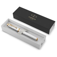 Ручка-роллер подарочная " Parker " Premium Pearl GT, черная 0,5 мм, цвет корпуса - белый/золотой, детали дизайна - позолота, подарочная упаковка