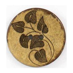 Кокосовые пуговицы с рисунком Листья 25 мм 5 шт./ декоративные /деревянные / коричневые / для рукоделия Нет бренда