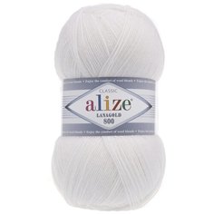 Пряжа Alize Lanagold 800, 49 % шерсть, 51 % акрил, 100 г, 800 м, 5 шт., 55 белый
