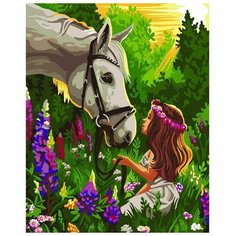 Картина по номерам на холсте с подрамником "Лошадка и девочка в поле" 40х50 см Школа талантов