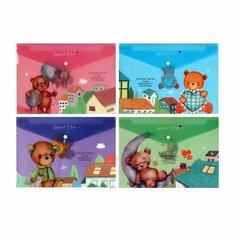 Папка-конверт на кнопке, А4, 180 мкм, "Мишка", микс(12 шт.) Calligrata