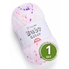 Пряжа YarnArt Baby Color (ЯрнАрт Беби Колор) - 1 моток 213 Белый / фиолет / коралл / желтый, гипоаллергенная для детских изделий, 100% акрил, 150м/50г