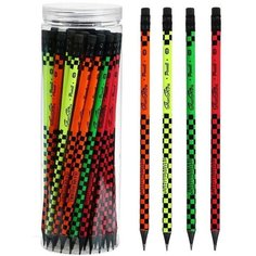 Карандаш чернографитный с ластиком "Шахматка", твёрдость НВ, в тубе, клорпус микс (штрихкод на штуке) Noname