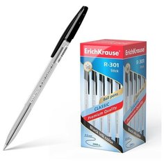 Ручка шариковая Erich Krause R-301 Classic Stick, узел 1.0 мм, чернила чёрные, длина линии письма 2000 метров, штрихкод на ручке