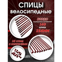 Спицы 254 мм x 14G с ниппелем стальные бордо TBS
