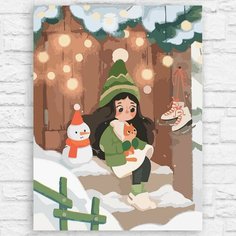 Картина по номерам на холсте новый год рождество (зима, девочка, снег, праздник) - 12877 40х30 Бруталити