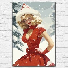 Картина по номерам на холсте новый год рождество (год дракона, девушка, пин-ап, эстетика) - 12750 40х60 Бруталити
