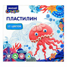Пластилин классический 12 цветов со стеком Mazari