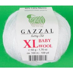 Пряжа Gazzal Baby Wool XL белый (801), 40%шерсть мериноса/20%кашемирПА/40%акрил, 100м, 50г, 5шт