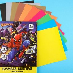 Бумага цветная мелованная «Человек-паук», А4, 10 листов, 10 цветов, Человек-паук Marvel