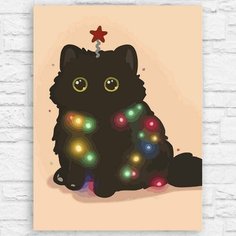 Картина по номерам на холсте новый год рождество (мемы, поздравления, котик, гирлянда) - 13049 40х30 Бруталити