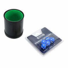 Набор Stuff-Pro: Шейкер для кубиков кожаный с крышкой, зеленый + кубики D6, 16 мм, 5 шт, синие